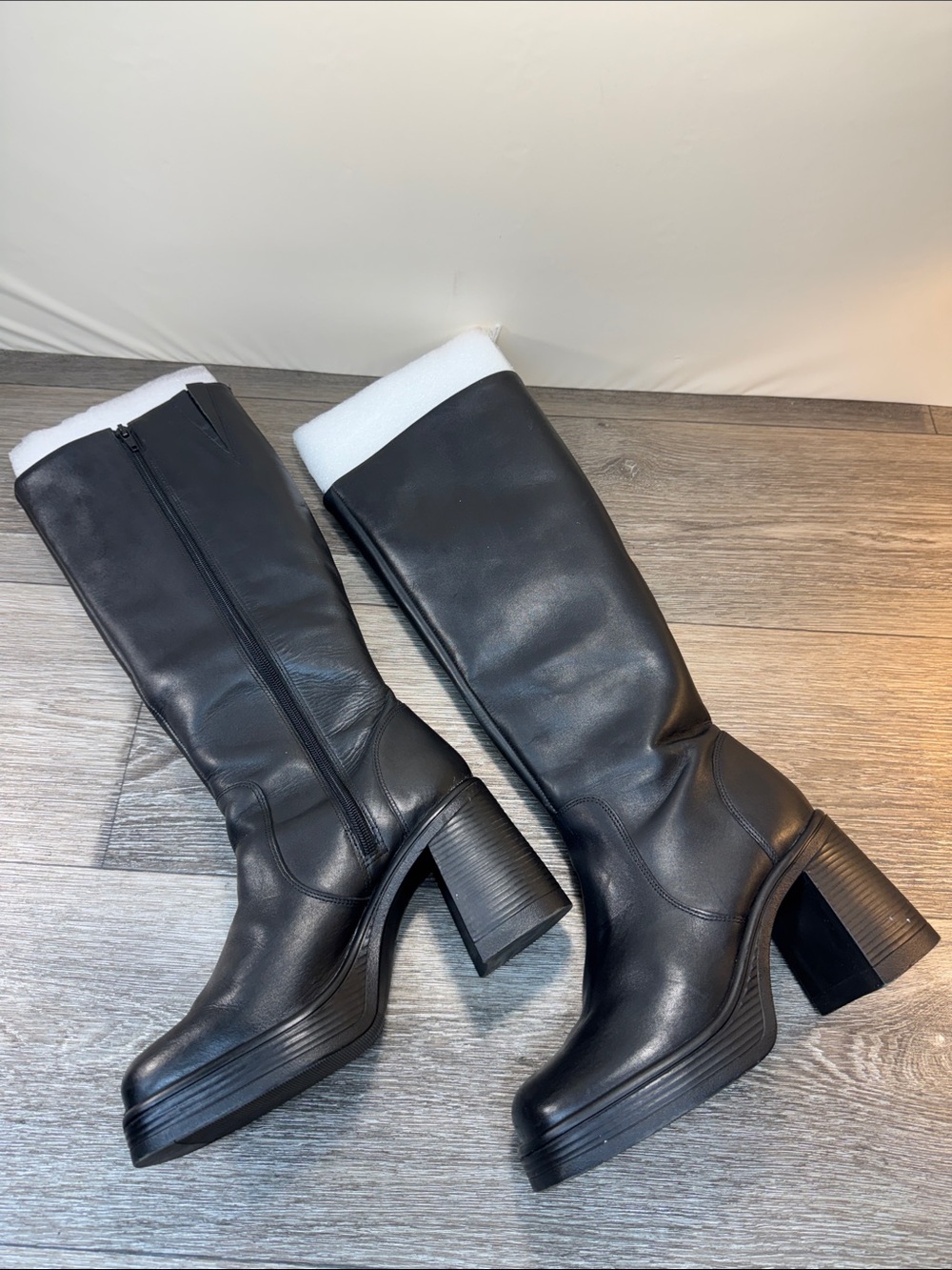 Steve Madden Black Knee-High Platform Block Heel Boots Sz 8 (h160)